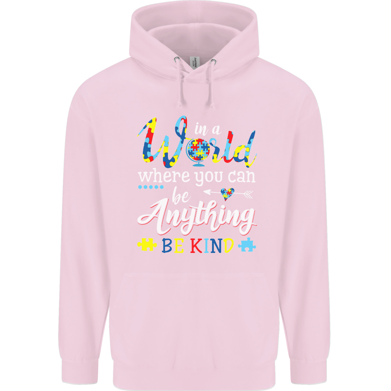 Autism In a World Be Kind Autistic ASD Mens 80% Cotton Hoodie Light Pink