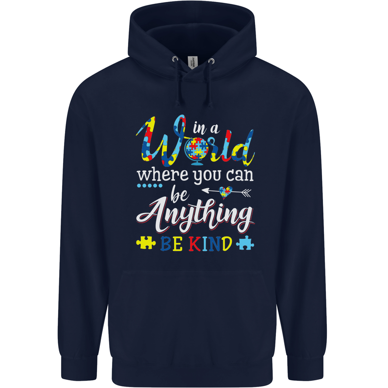 Autism In a World Be Kind Autistic ASD Mens 80% Cotton Hoodie Navy Blue