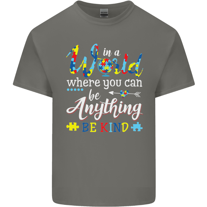 Autism In a World Be Kind Autistic ASD Mens Cotton T-Shirt Tee Top Charcoal