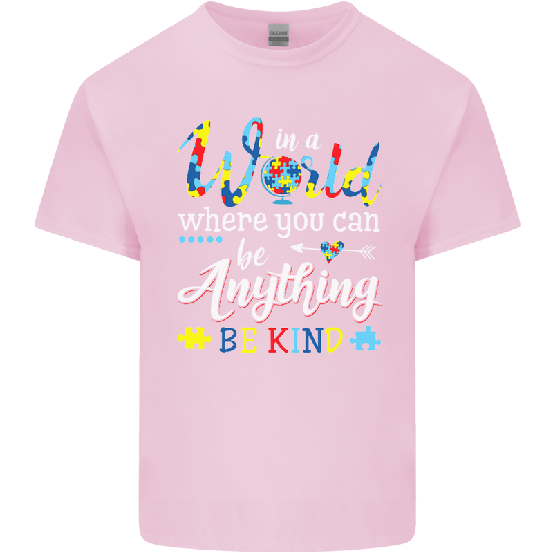Autism In a World Be Kind Autistic ASD Mens Cotton T-Shirt Tee Top Light Pink