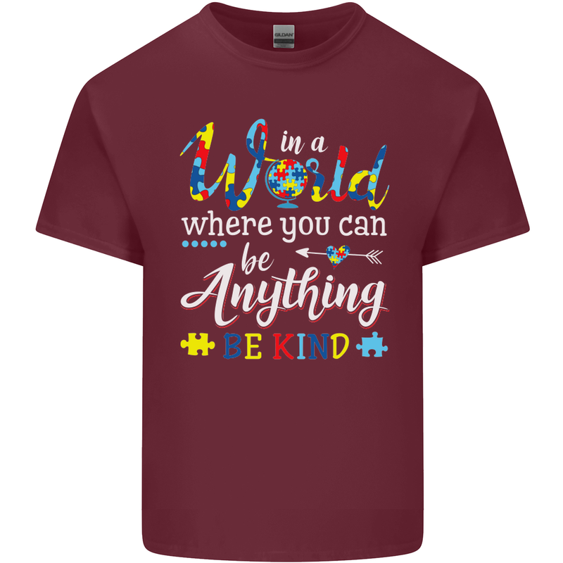 Autism In a World Be Kind Autistic ASD Mens Cotton T-Shirt Tee Top Maroon