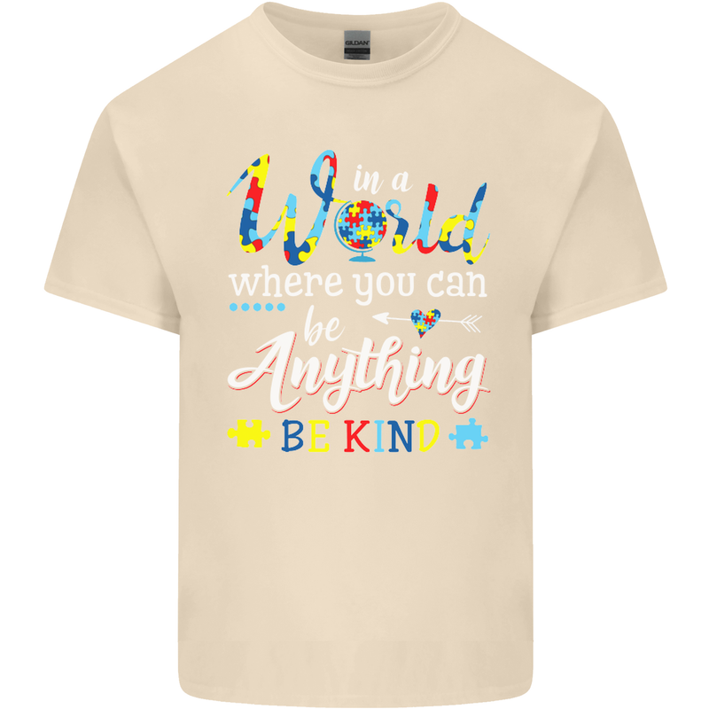 Autism In a World Be Kind Autistic ASD Mens Cotton T-Shirt Tee Top Natural