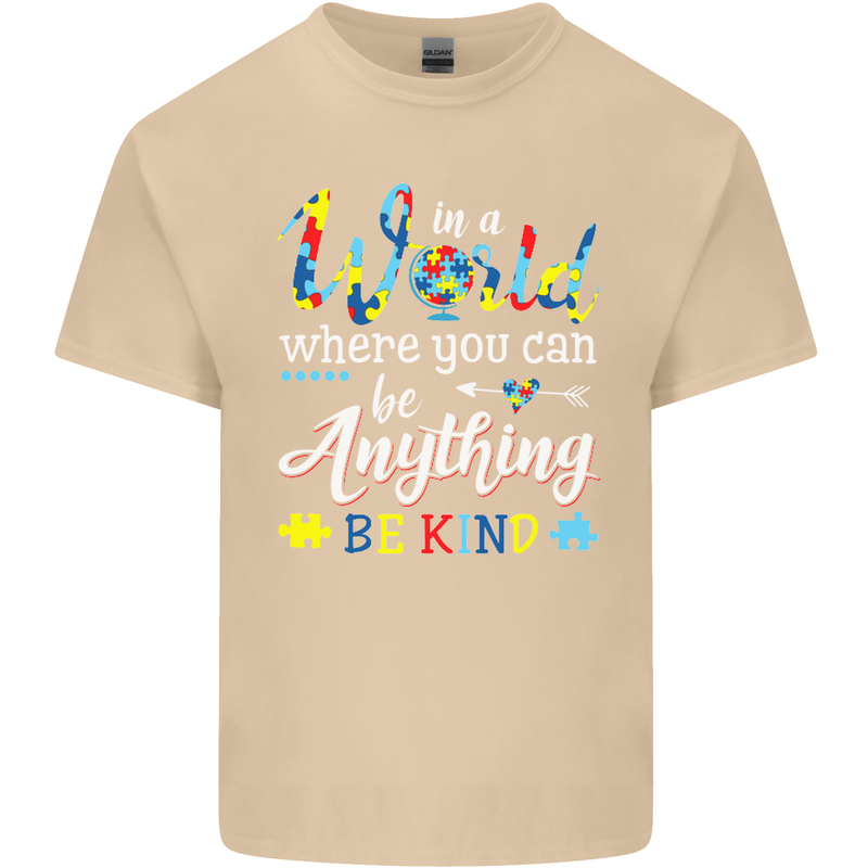 Autism In a World Be Kind Autistic ASD Mens Cotton T-Shirt Tee Top Sand