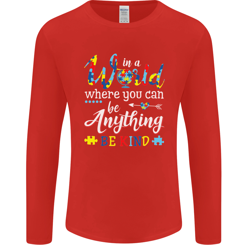 Autism In a World Be Kind Autistic ASD Mens Long Sleeve T-Shirt Red