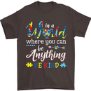 Autism In a World Be Kind Autistic ASD Mens T-Shirt Cotton Gildan Dark Chocolate