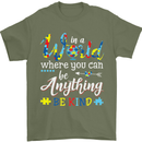Autism In a World Be Kind Autistic ASD Mens T-Shirt Cotton Gildan Military Green