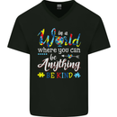 Autism In a World Be Kind Autistic ASD Mens V-Neck Cotton T-Shirt Black