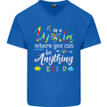 Autism In a World Be Kind Autistic ASD Mens V-Neck Cotton T-Shirt Royal Blue