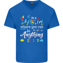 Autism In a World Be Kind Autistic ASD Mens V-Neck Cotton T-Shirt Royal Blue
