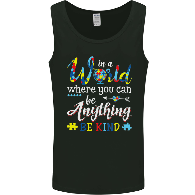 Autism In a World Be Kind Autistic ASD Mens Vest Tank Top Black