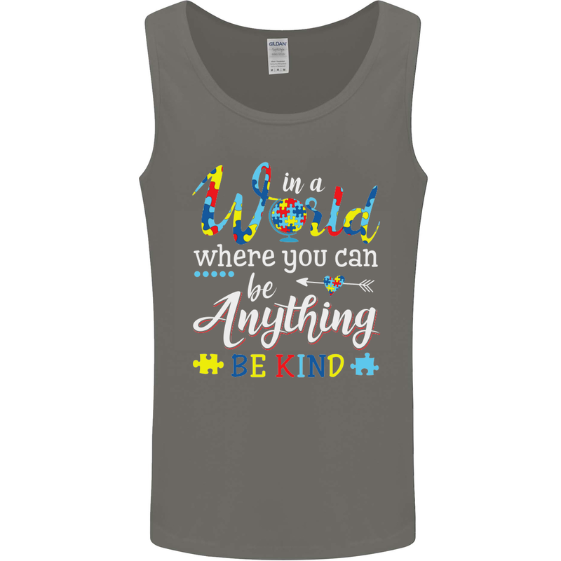 Autism In a World Be Kind Autistic ASD Mens Vest Tank Top Charcoal