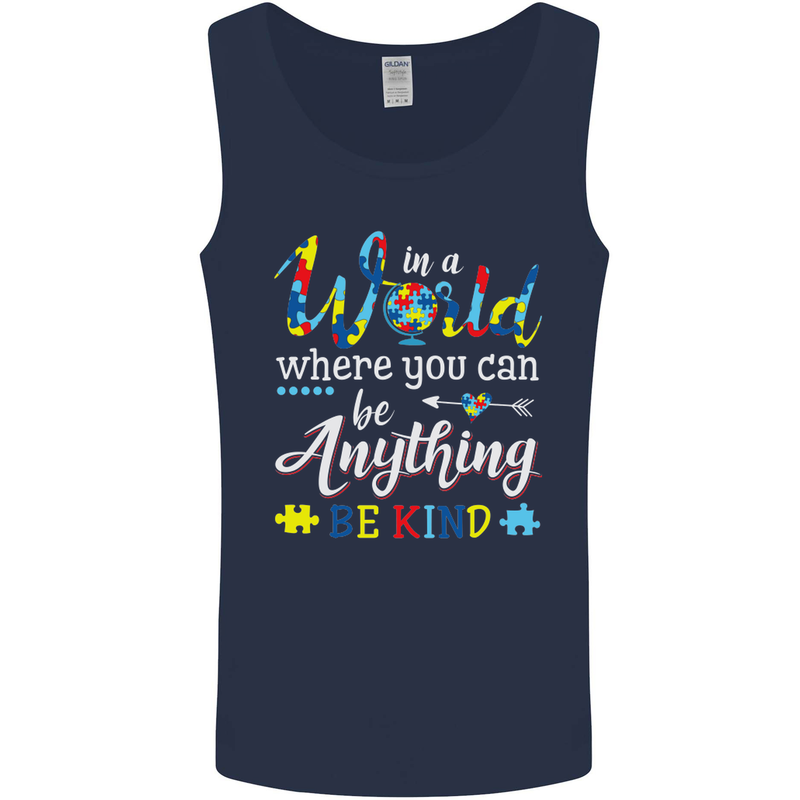 Autism In a World Be Kind Autistic ASD Mens Vest Tank Top Navy Blue