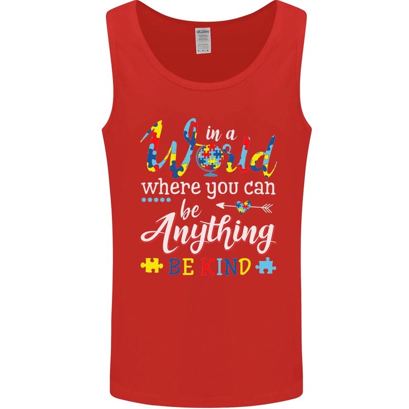 Autism In a World Be Kind Autistic ASD Mens Vest Tank Top Red