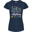 Autism In a World Be Kind Autistic ASD Womens Petite Cut T-Shirt Navy Blue