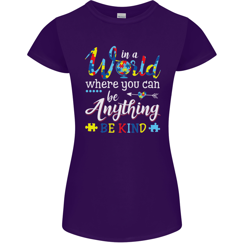 Autism In a World Be Kind Autistic ASD Womens Petite Cut T-Shirt Purple