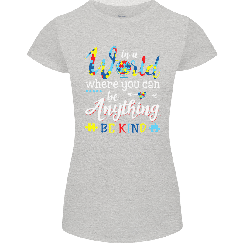 Autism In a World Be Kind Autistic ASD Womens Petite Cut T-Shirt Sports Grey
