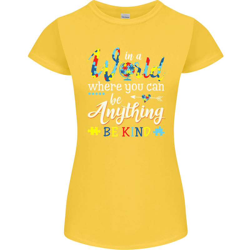 Autism In a World Be Kind Autistic ASD Womens Petite Cut T-Shirt Yellow