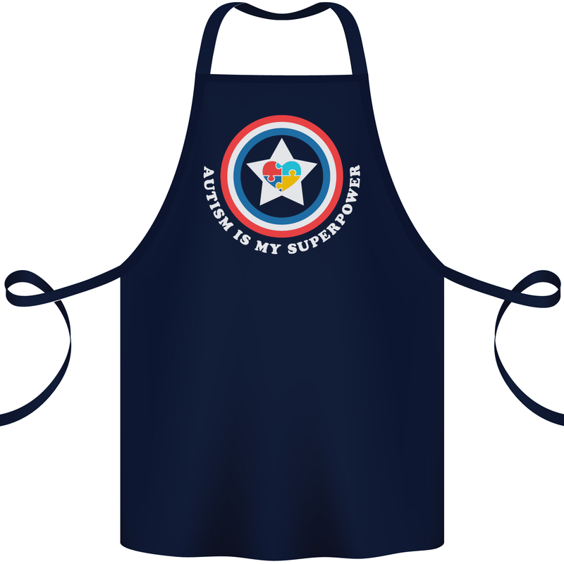 Autism Is My Superpower Autistic Cotton Apron 100% Organic Navy Blue