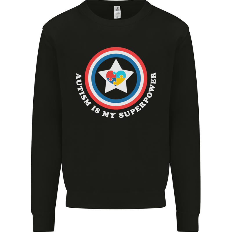 Autism Is My Superpower Autistic Kids Sweatshirt Jumper Black