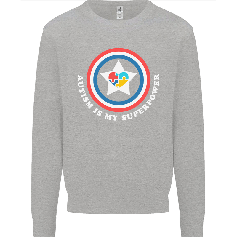 Autism Is My Superpower Autistic Kids Sweatshirt Jumper Sports Grey