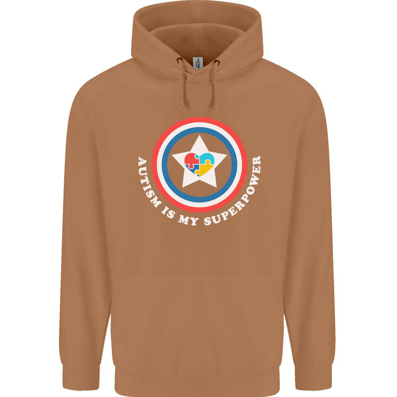 Autism Is My Superpower Autistic Mens 80% Cotton Hoodie Caramel Latte