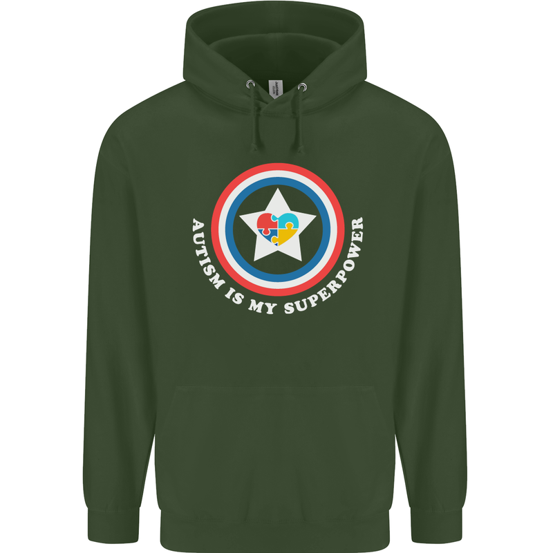Autism Is My Superpower Autistic Mens 80% Cotton Hoodie Forest Green