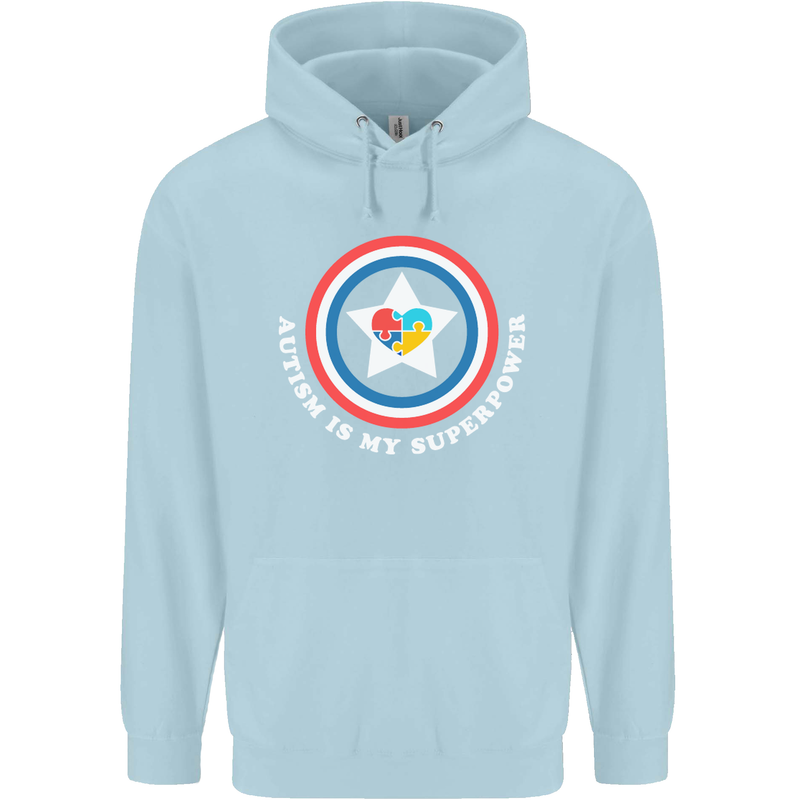 Autism Is My Superpower Autistic Mens 80% Cotton Hoodie Light Blue