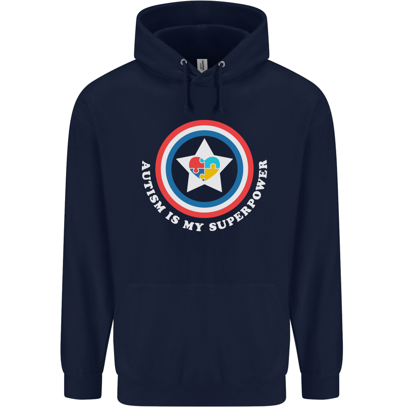 Autism Is My Superpower Autistic Mens 80% Cotton Hoodie Navy Blue