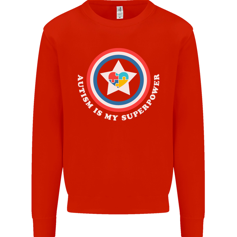 Autism Is My Superpower Autistic Mens Sweatshirt Jumper Bright Red