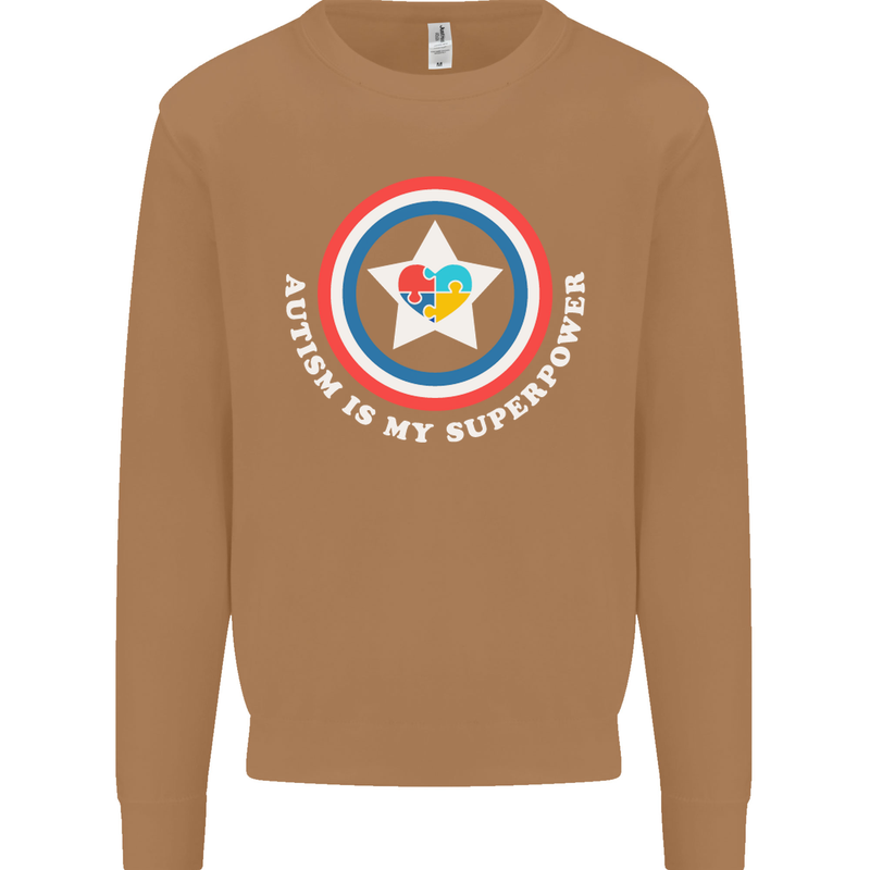 Autism Is My Superpower Autistic Mens Sweatshirt Jumper Caramel Latte