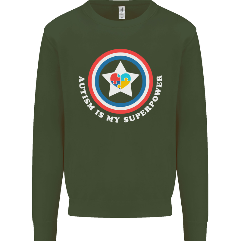 Autism Is My Superpower Autistic Mens Sweatshirt Jumper Forest Green