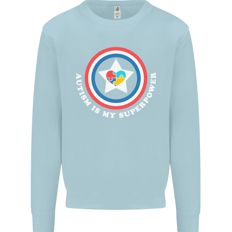Autism Is My Superpower Autistic Mens Sweatshirt Jumper Light Blue