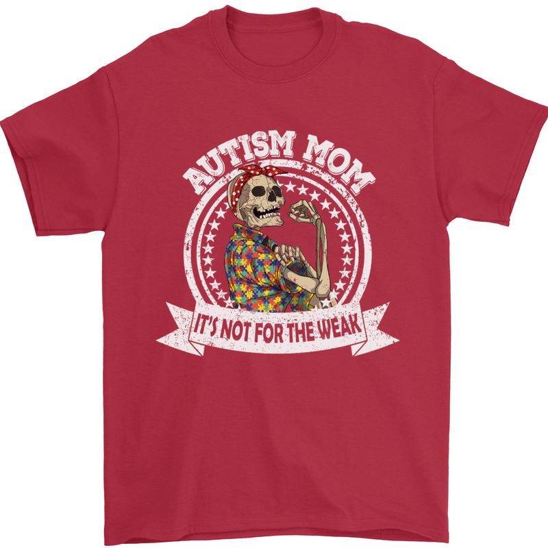 Autism Mom It's Not for the Weak Autistic Mens T-Shirt Cotton Gildan Red