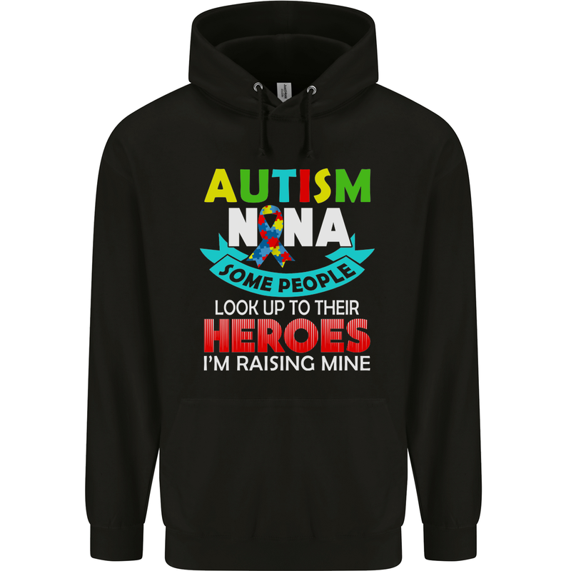 Autism Nana Grandparents Autistic ASD Mens 80% Cotton Hoodie Black