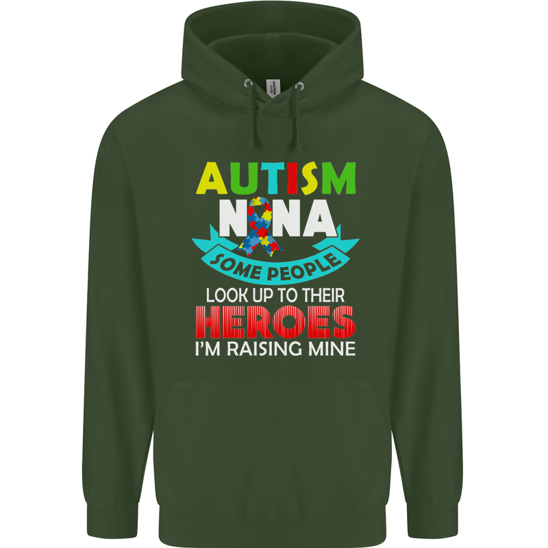 Autism Nana Grandparents Autistic ASD Mens 80% Cotton Hoodie Forest Green