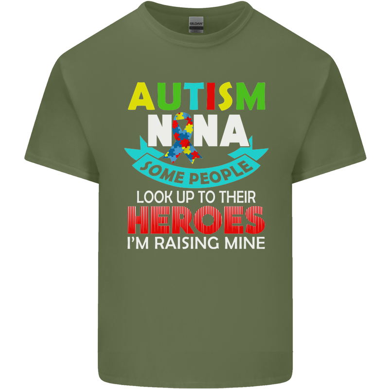 Autism Nana Grandparents Autistic ASD Mens Cotton T-Shirt Tee Top Military Green