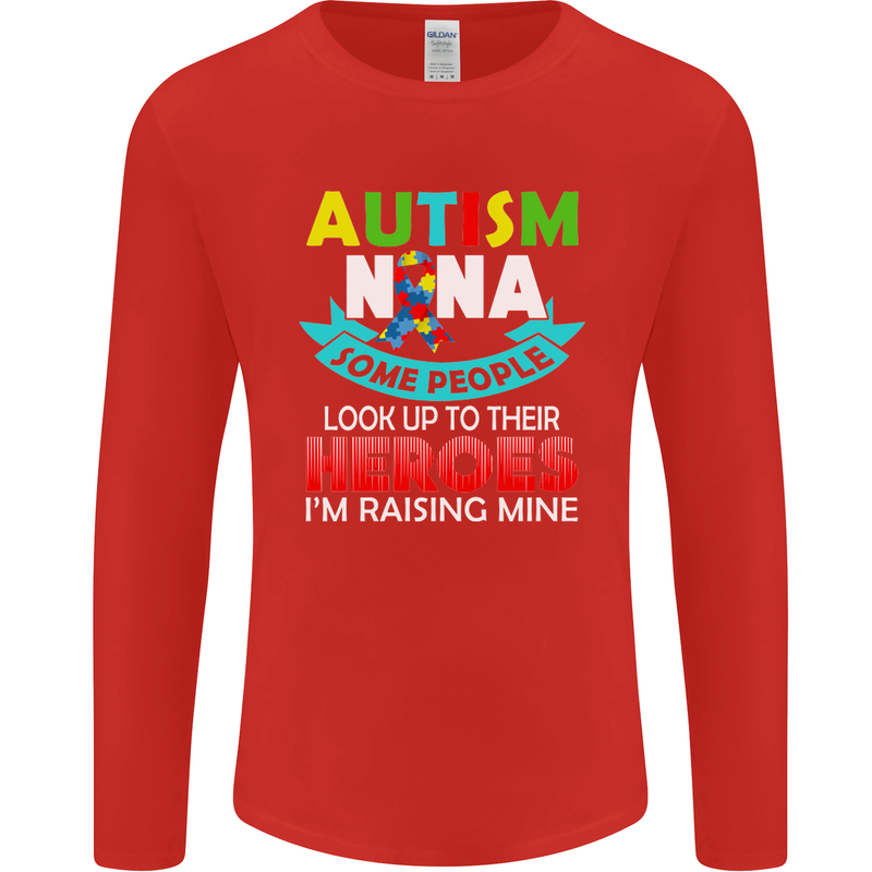 Autism Nana Grandparents Autistic ASD Mens Long Sleeve T-Shirt Red