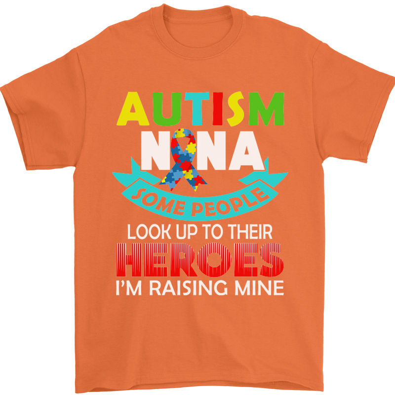 Autism Nana Grandparents Autistic ASD Mens T-Shirt Cotton Gildan Orange