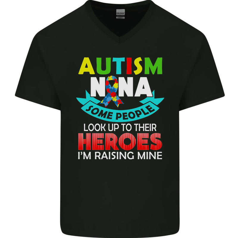 Autism Nana Grandparents Autistic ASD Mens V-Neck Cotton T-Shirt Black