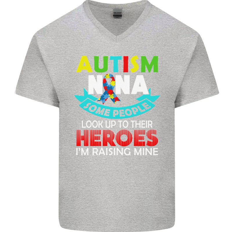 Autism Nana Grandparents Autistic ASD Mens V-Neck Cotton T-Shirt Sports Grey