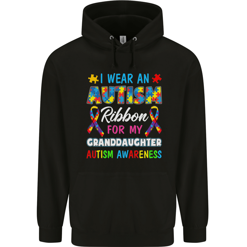 Autism Ribbon For My Granddaughter Autistic Mens 80% Cotton Hoodie Black