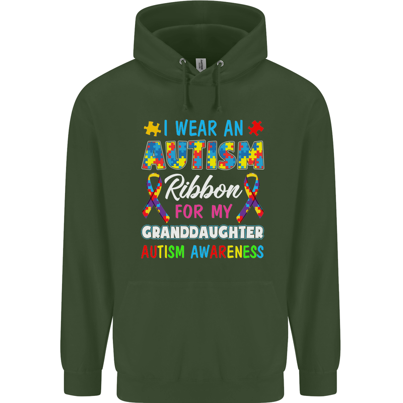 Autism Ribbon For My Granddaughter Autistic Mens 80% Cotton Hoodie Forest Green