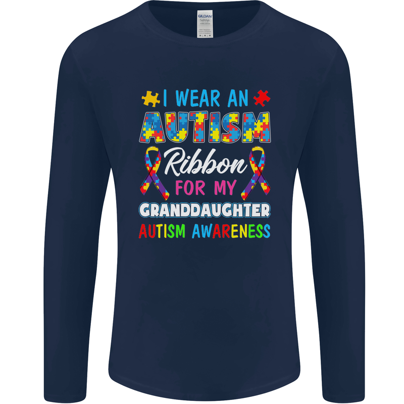 Autism Ribbon For My Granddaughter Autistic Mens Long Sleeve T-Shirt Navy Blue