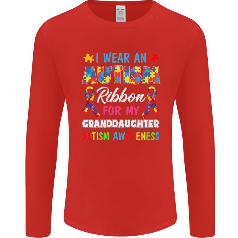 Autism Ribbon For My Granddaughter Autistic Mens Long Sleeve T-Shirt Red