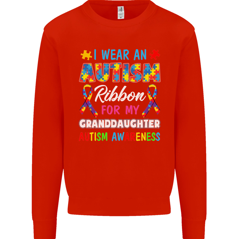 Autism Ribbon For My Granddaughter Autistic Mens Sweatshirt Jumper Bright Red