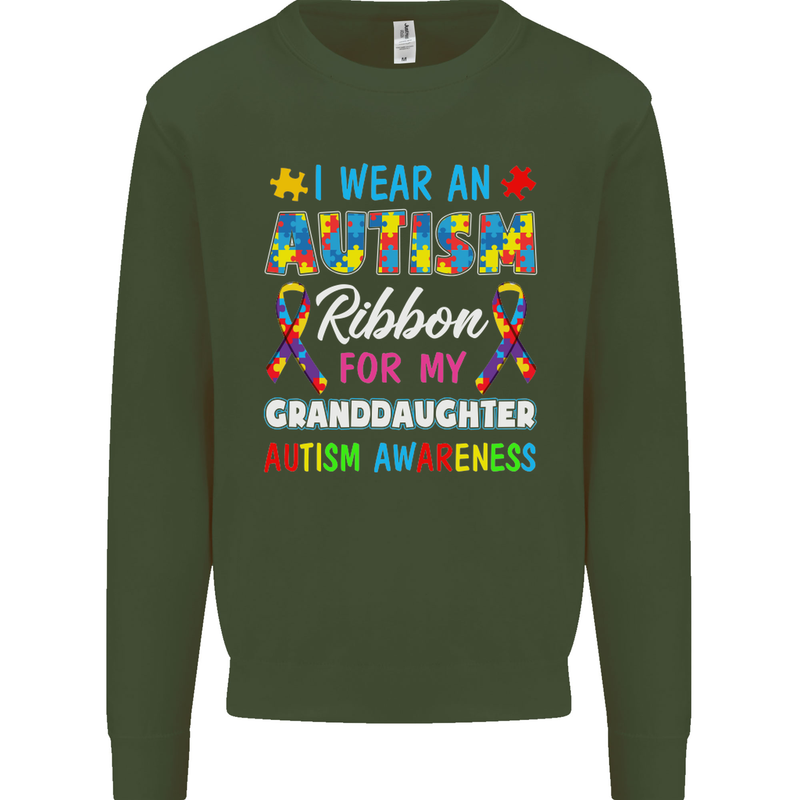 Autism Ribbon For My Granddaughter Autistic Mens Sweatshirt Jumper Forest Green