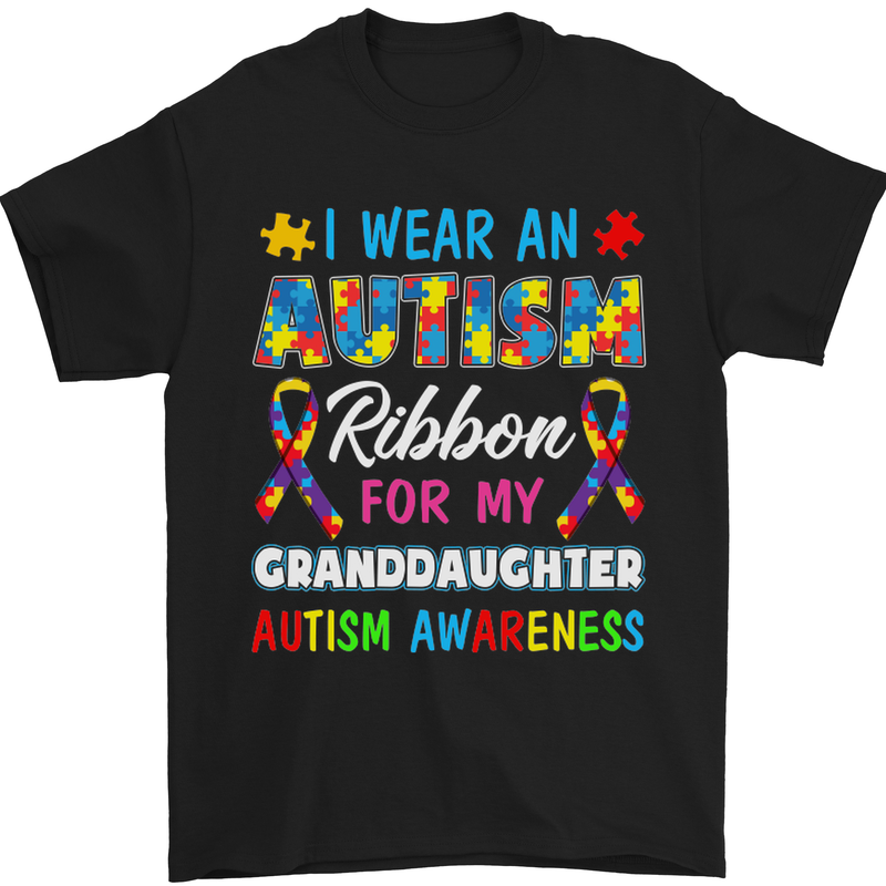 Autism Ribbon For My Granddaughter Autistic Mens T-Shirt Cotton Gildan Black