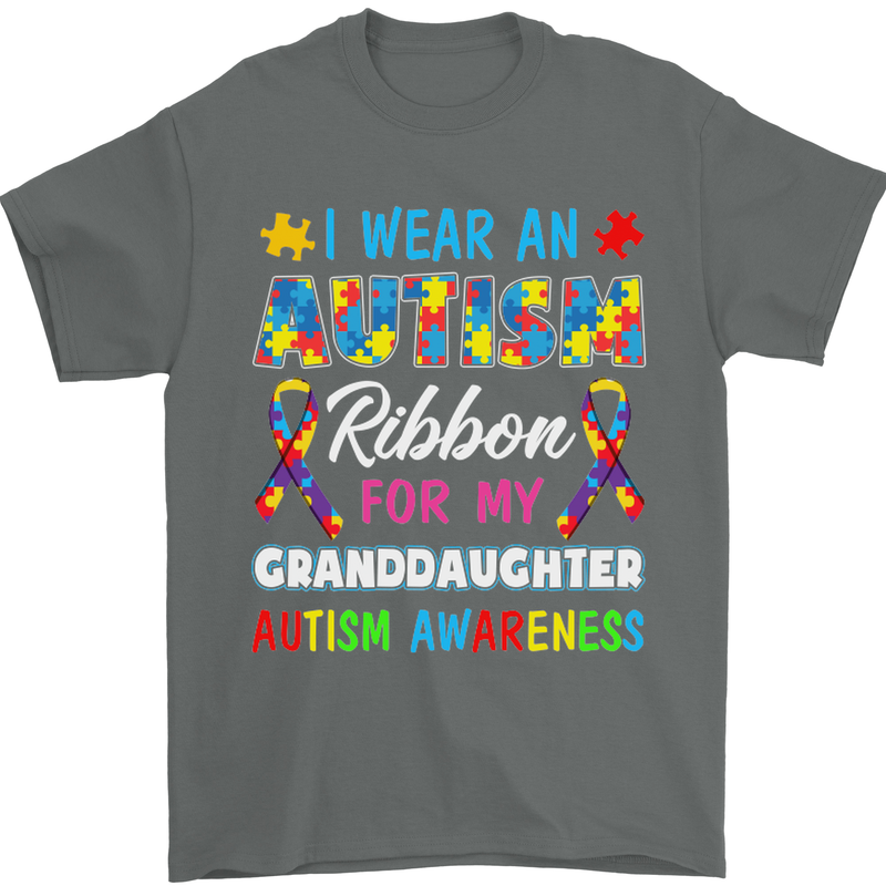 Autism Ribbon For My Granddaughter Autistic Mens T-Shirt Cotton Gildan Charcoal