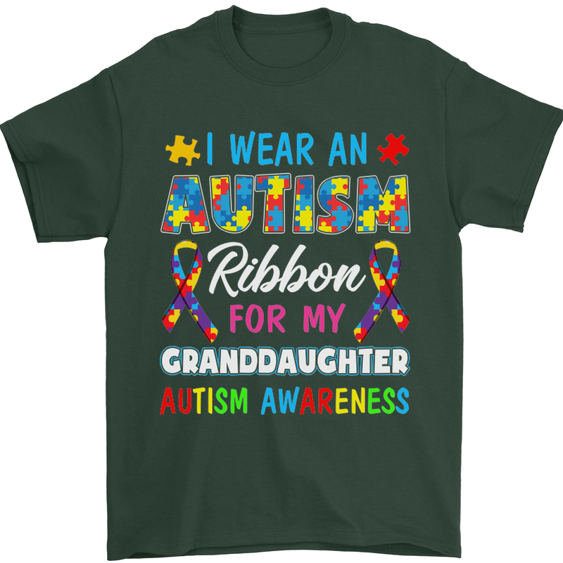 Autism Ribbon For My Granddaughter Autistic Mens T-Shirt Cotton Gildan Forest Green