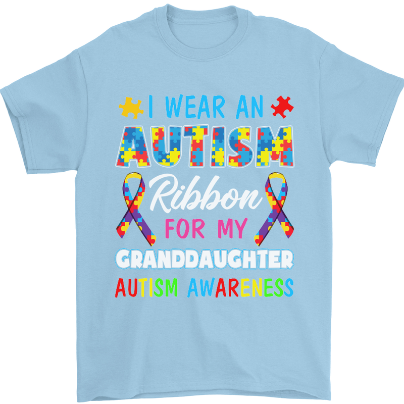 Autism Ribbon For My Granddaughter Autistic Mens T-Shirt Cotton Gildan Light Blue